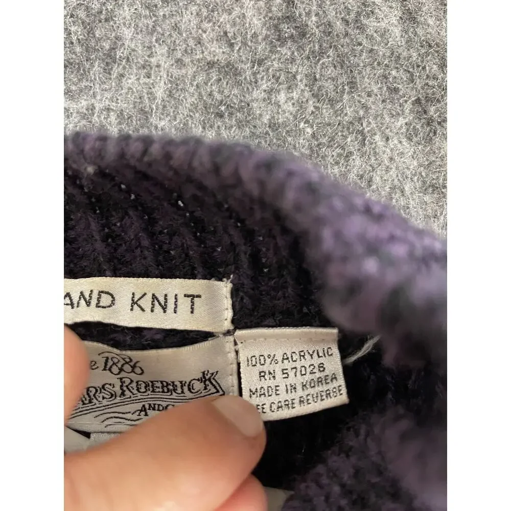 Sears Roebuck Sweater Mens Medium Vintage Hand Knit Pullover Purple N117